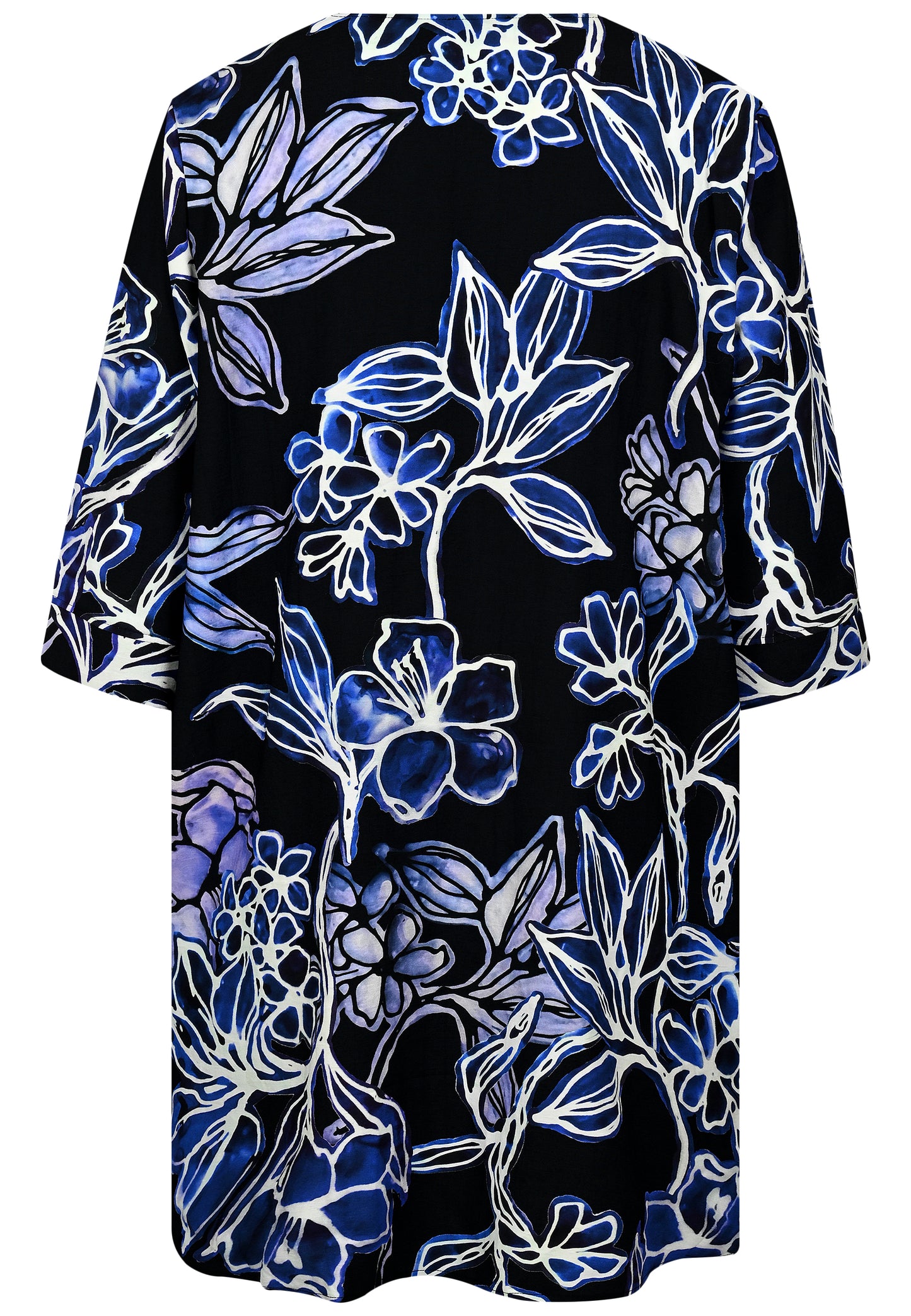 E25688 Jurk met bloemenprint in zwart/blauw