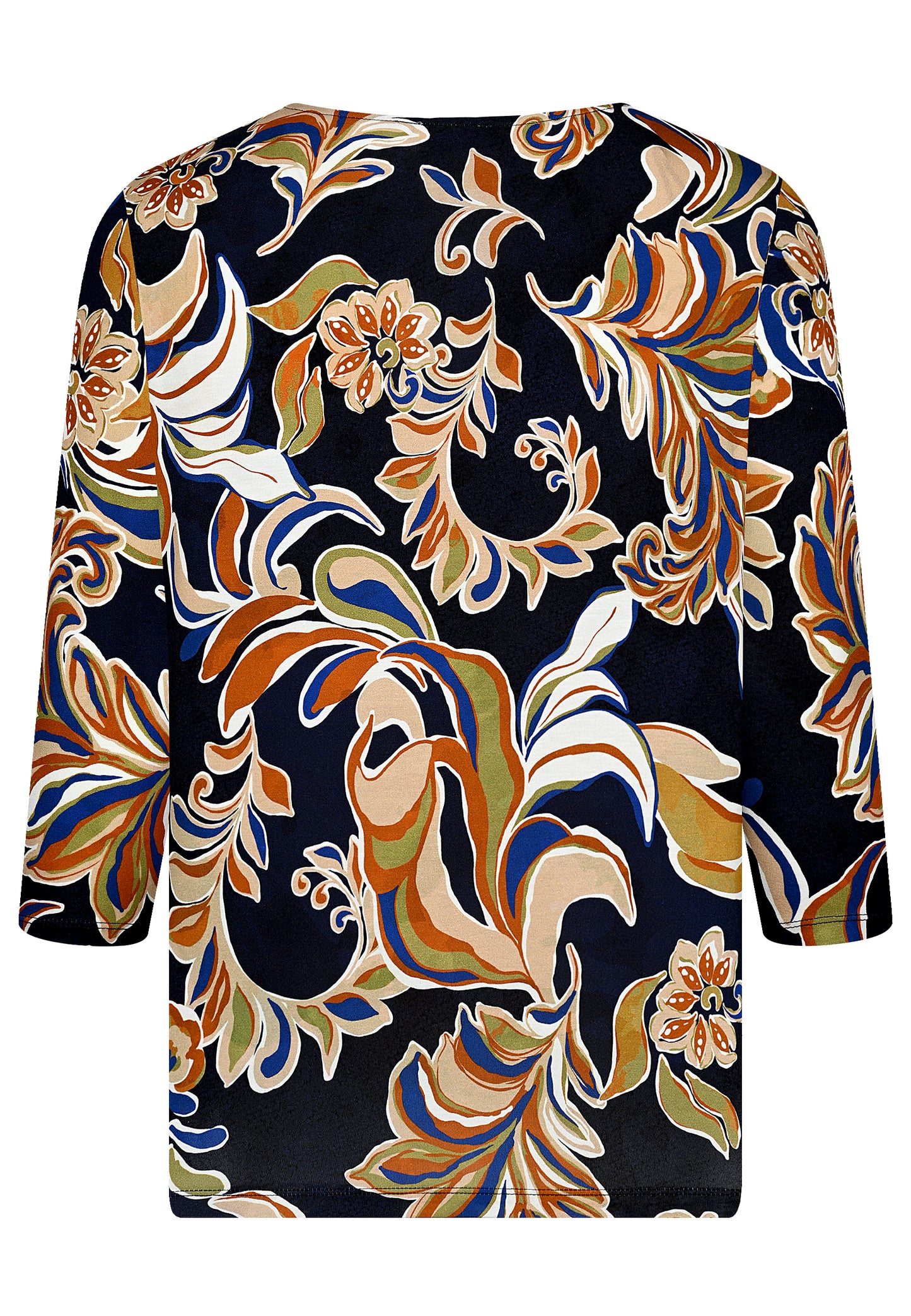 E25689 Shirt mit Blätter-Print in Blau/Braun