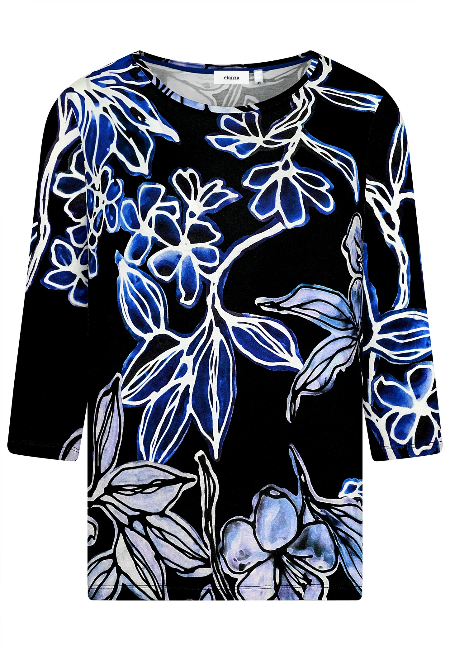 E25691 Shirt mit Blumen-Print in Schwarz/Blau
