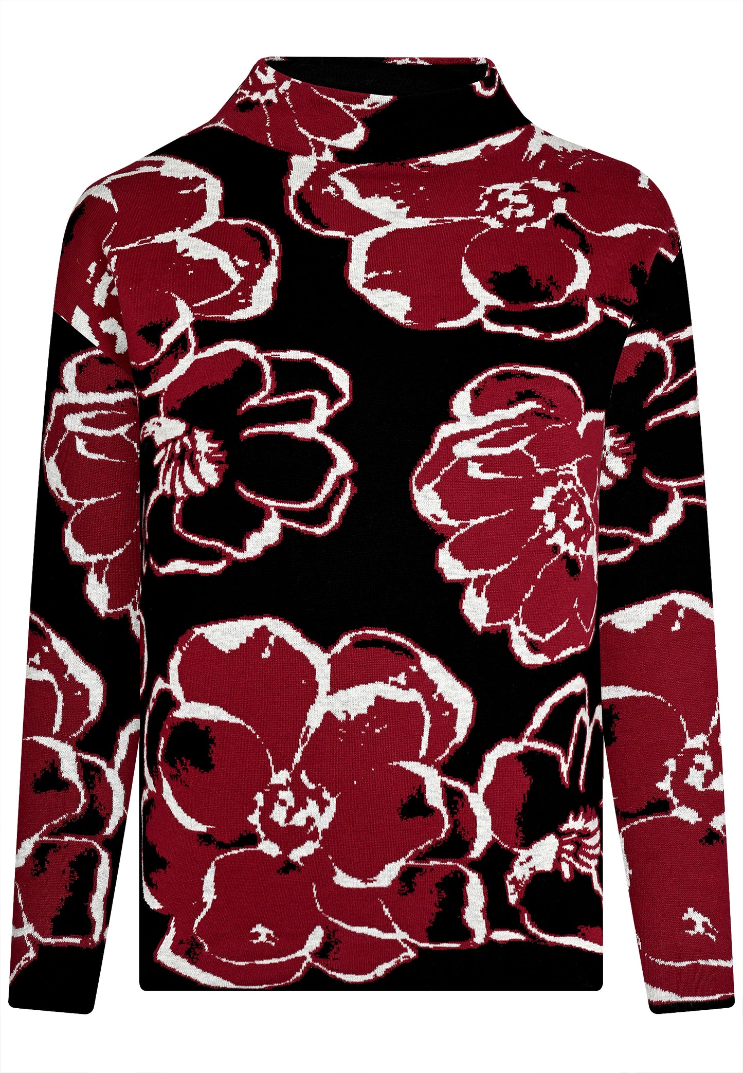 E25781 Strickpullover in Bordeaux/Schwarz