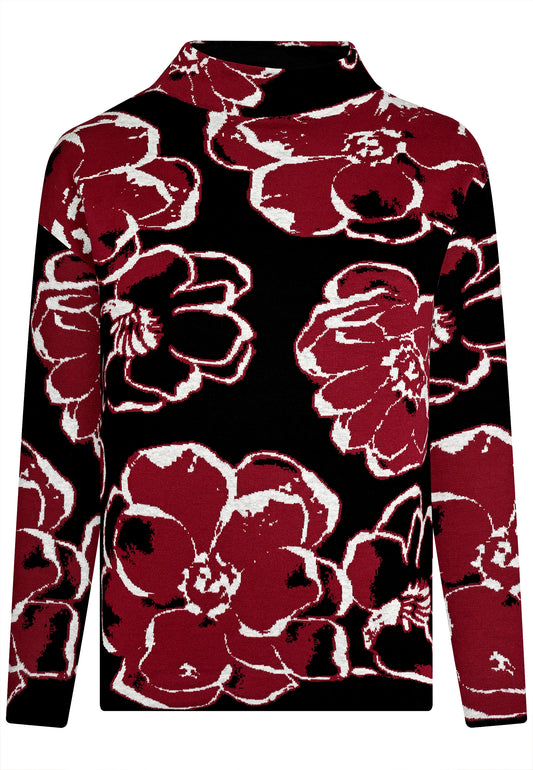 E25781 Strickpullover in Bordeaux/Schwarz