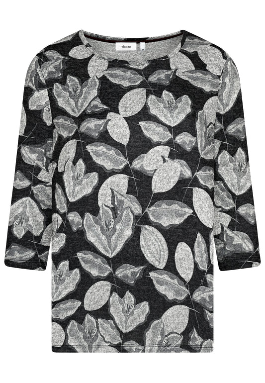 E25783 Shirt mit floralem Print in Anthrazit/Hellgrau