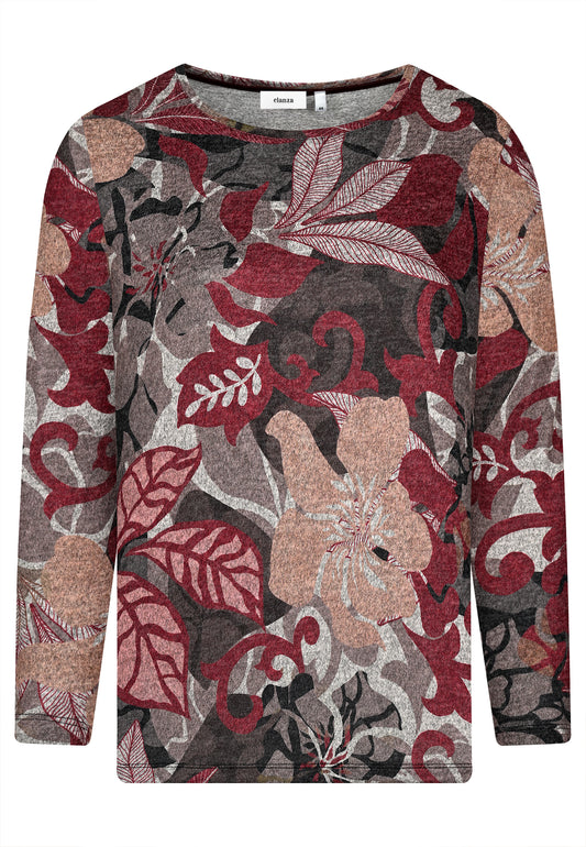 E25787 Shirt mit floralem Print in Bordeaux/Braun