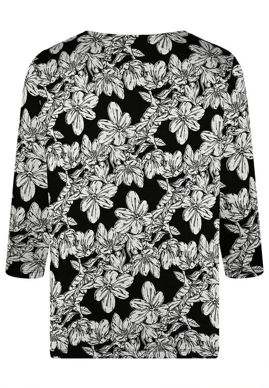E25788 Shirt met bloemenprint in zwart/lichtgrijs