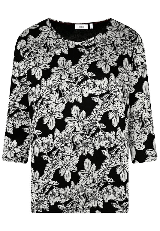 E25788 Shirt mit Blüten-Print in Schwarz/Hellgrau