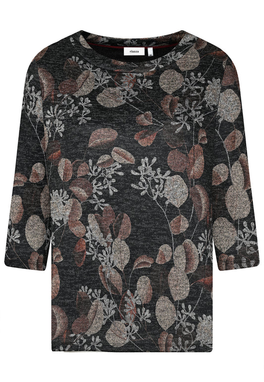E25791 Shirt mit Blätter-Print in Anthrazit/Braun