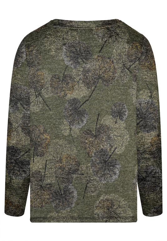 E25882 Shirt mit Ginko-Print in Grün/Grau