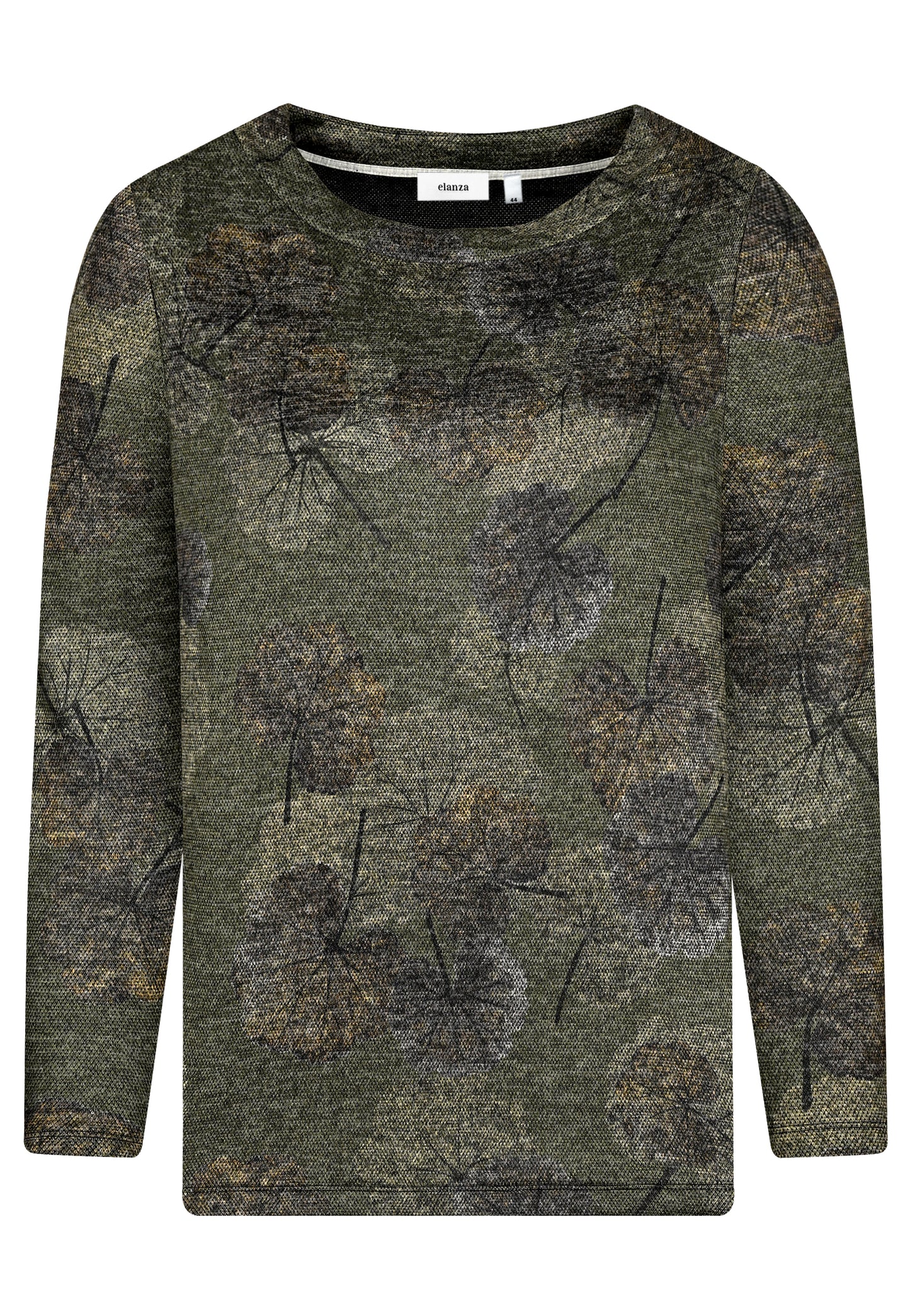 E25882 Shirt mit Ginko-Print in Grün/Grau