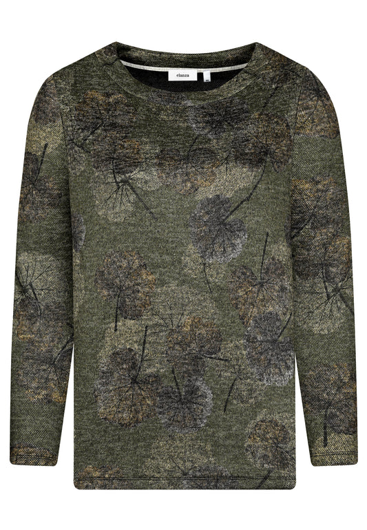 E25882 Shirt mit Ginko-Print in Grün/Grau