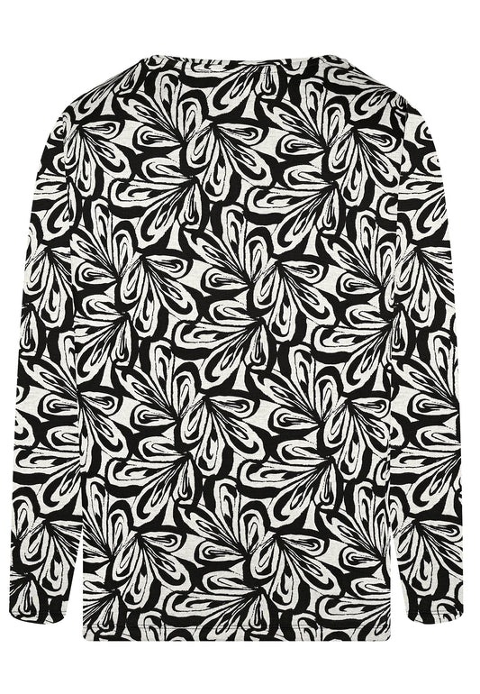 E25885 Shirt mit floralem Muster in Schwarz/Hellgrau