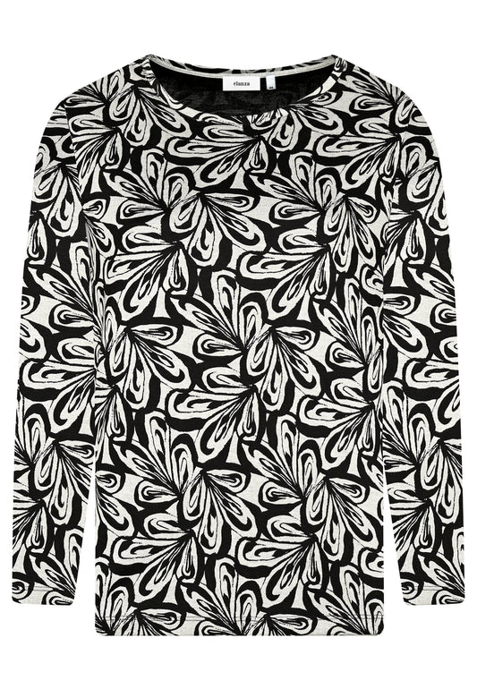 E25885 Shirt mit floralem Muster in Schwarz/Hellgrau