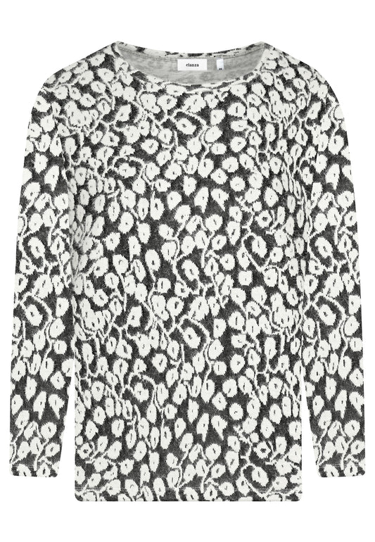 E25886 Shirt mit floralem Muster in Anthrazit/Weiß