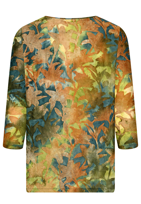 E25887 Shirt mit Blumenmuster in Grün/Braun