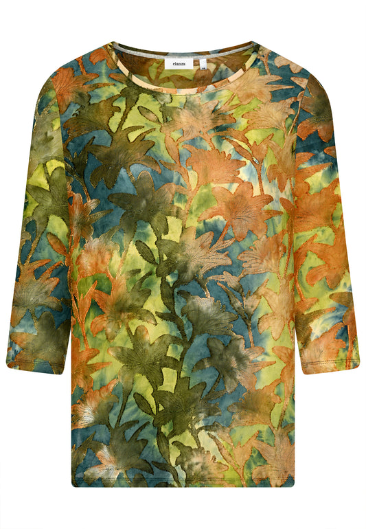 E25887 Shirt mit Blumenmuster in Grün/Braun