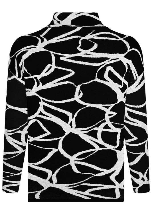 E25893 Strickpullover mit Jacquard-Muster in Schwarz/Hellgrau