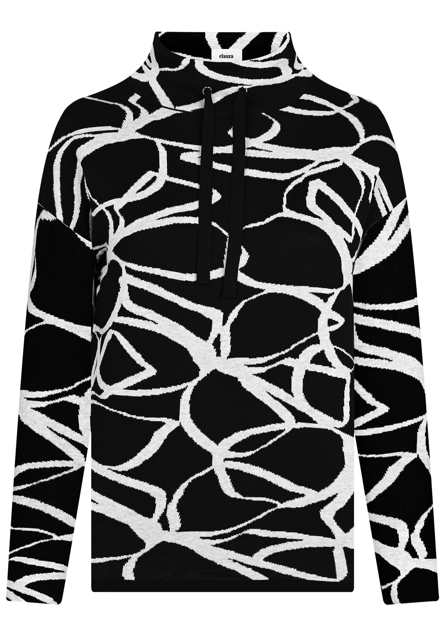 E25893 Strickpullover mit Jacquard-Muster in Schwarz/Hellgrau