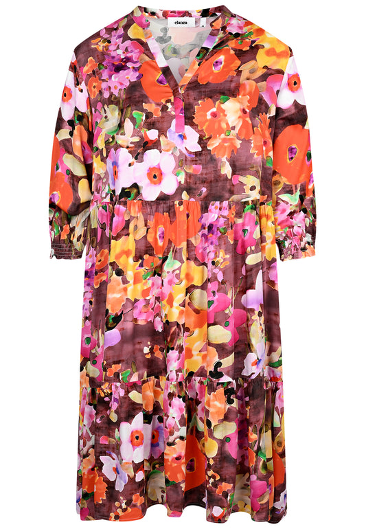 E26386 Dress Flower Print - 14/brown-multi